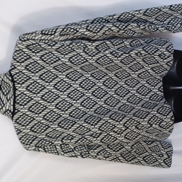 Bob Mackie Button Front Black and White Printed Fleece Jacket - Picture 4 of 6